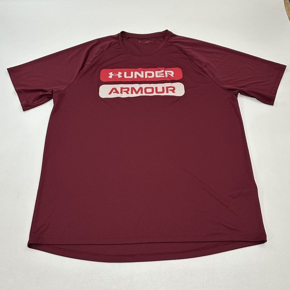 Under Armour Men's Short Sleeve T-Shirt Burgundy Loose Fit, Size 3XL